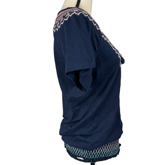 Style & Co Small Peasant Top Embroidered Tasseled Keyhole Cap Sleeve Stretch New - Picture 3 of 8